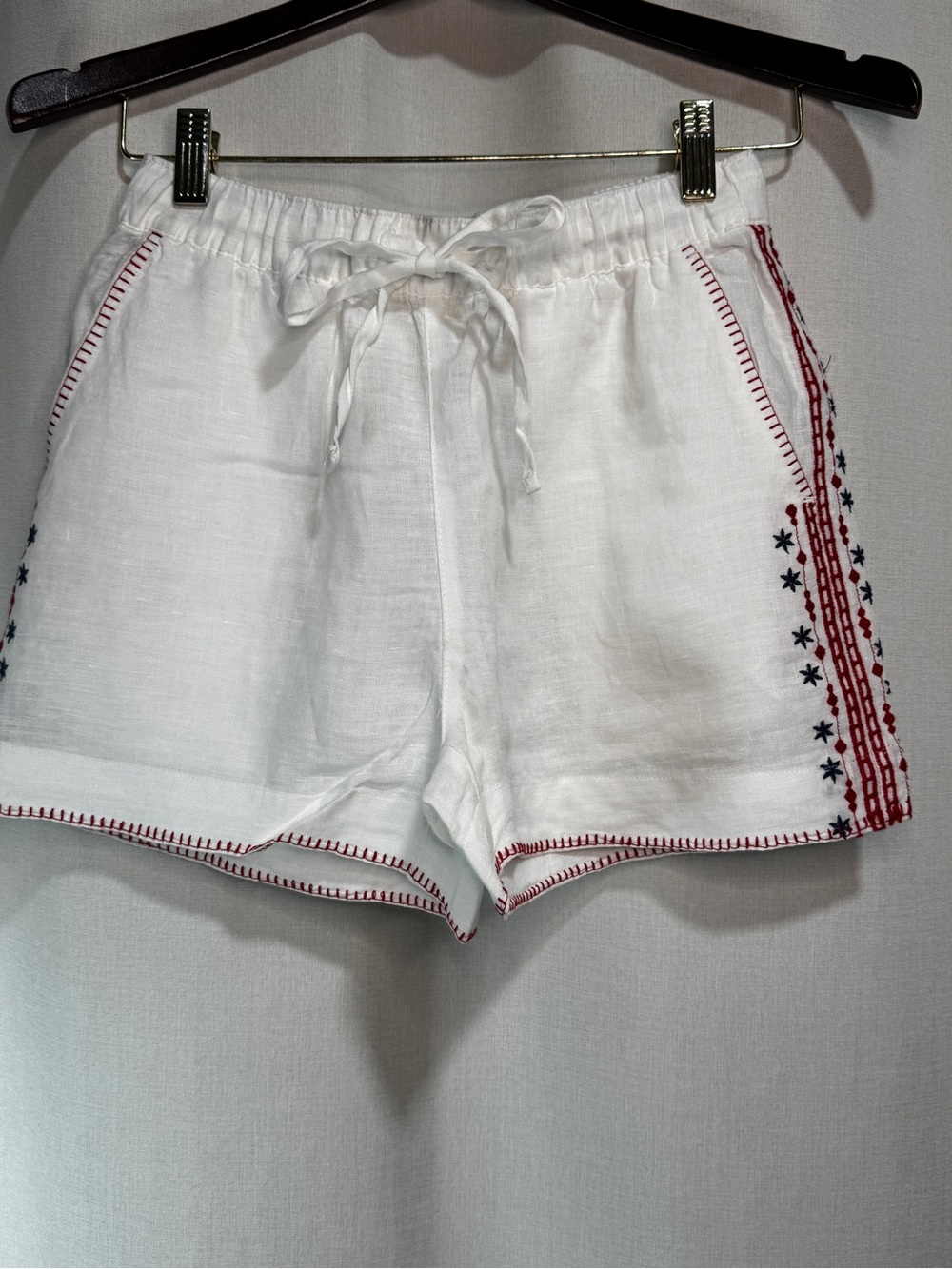 Cynthia Rowley 100% Linen White Embroidered Drawstring Shorts XS Western Country